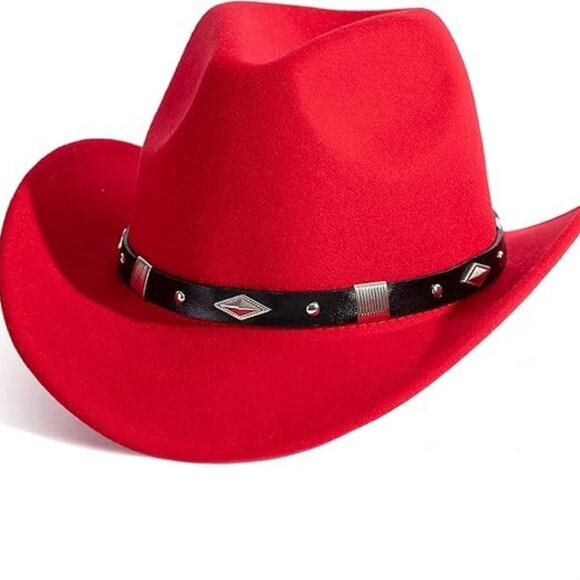 Red Western Cowboy, Cowgirl Hat, Silver Diamond Band – Unisex Rodeo Hat - Picture 1 of 4